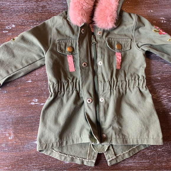 3/$12 Green Denim Jacket with Pink Floral Embroidery - Picture 4 of 6